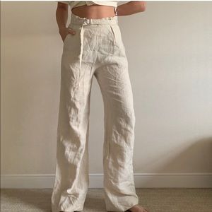 MNG Linen Pants, High-waisted wide-leg